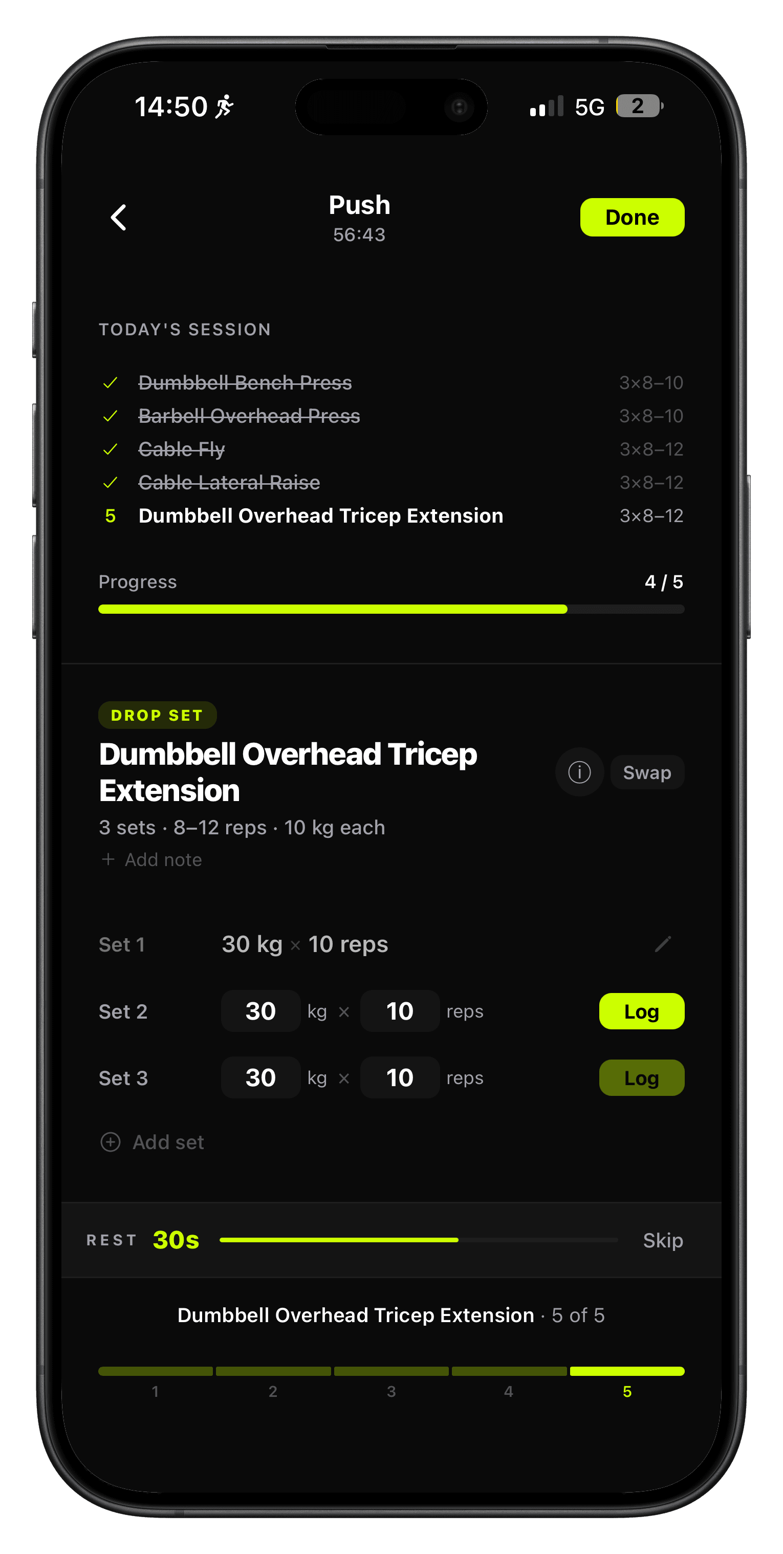 SHFT workout screen
